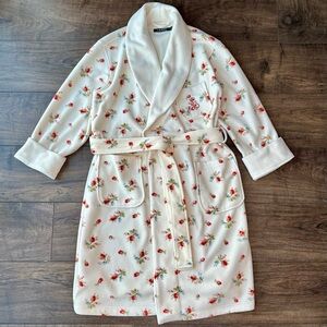 Lauren Ralph Lauren Floral Printed Ivory Fleece Belted Robe - Women’s Medium